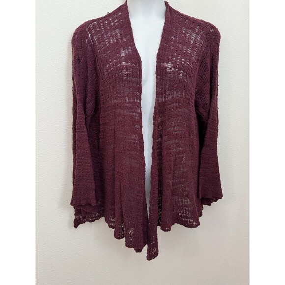 Free People In My Element Cardigan Sweater Womens M Long Open Cotton Burgundy - Picture 2 of 7